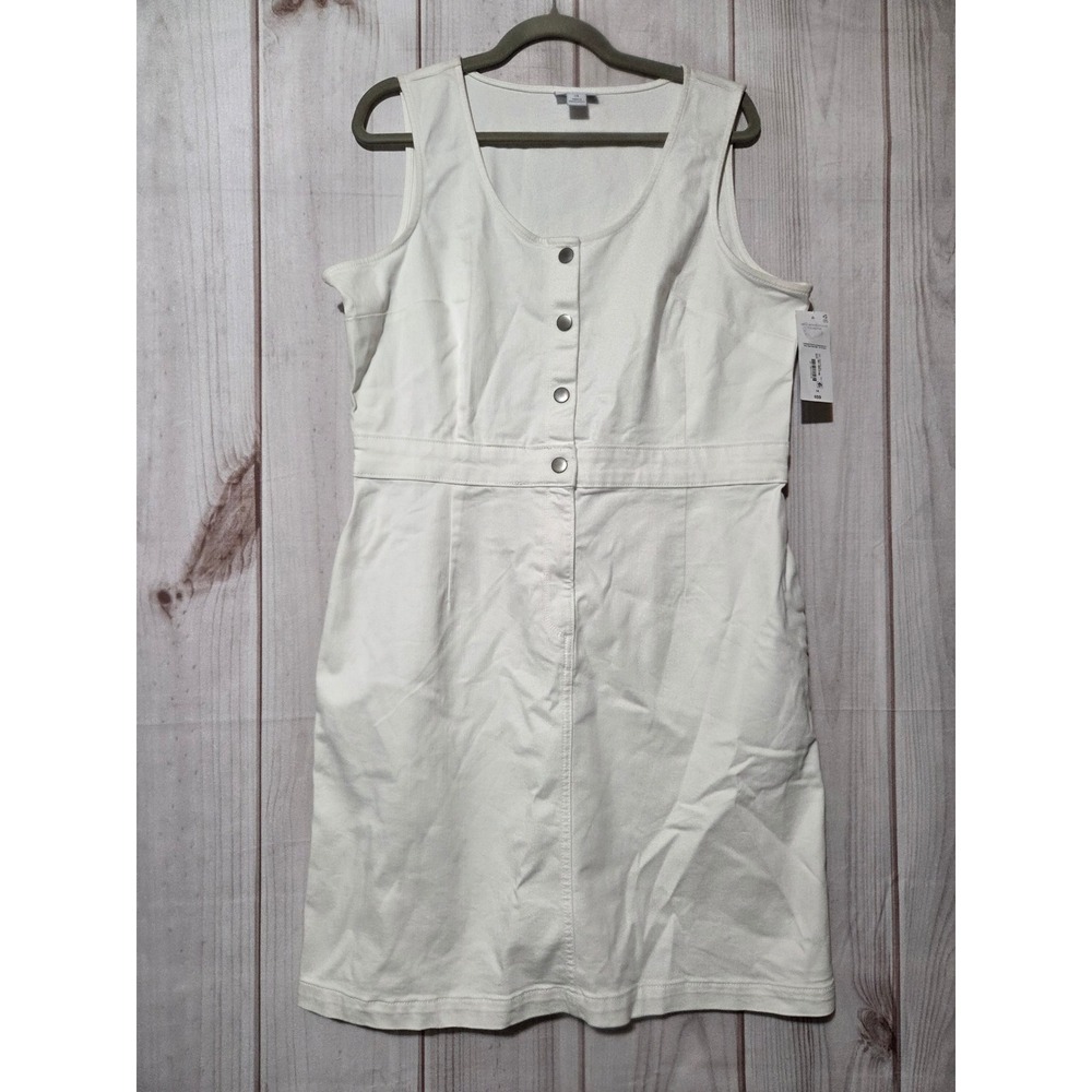 Liz Claiborne Womens White Denim Sleeveless Button Front Sheath Dress Size 14